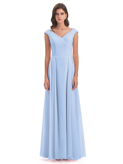 Saoirse Floor Length V-neck Chiffon Bridesmaid Dresses