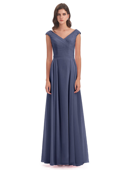 Saoirse Floor Length V-neck Chiffon Bridesmaid Dresses