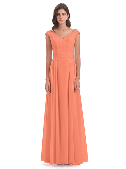 Saoirse Floor Length V-neck Chiffon Bridesmaid Dresses