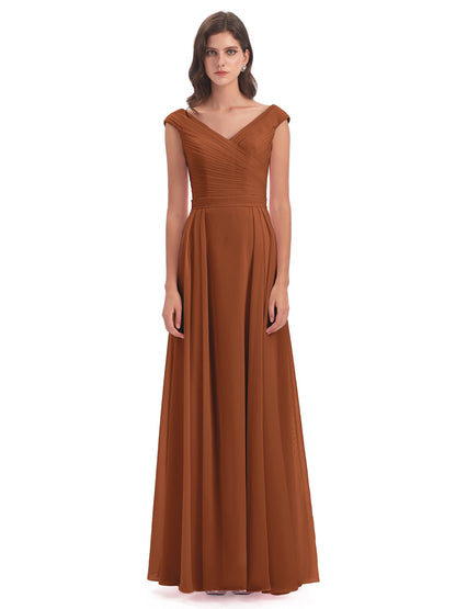 Saoirse Floor Length V-neck Chiffon Bridesmaid Dresses