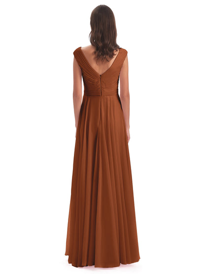 Saoirse Floor Length V-neck Chiffon Bridesmaid Dresses