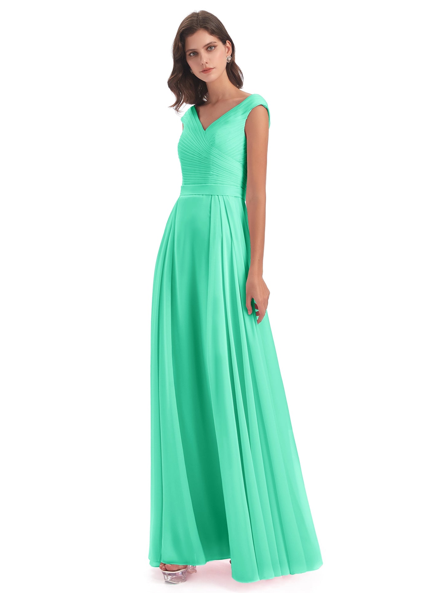 Saoirse Floor Length V-neck Chiffon Bridesmaid Dresses