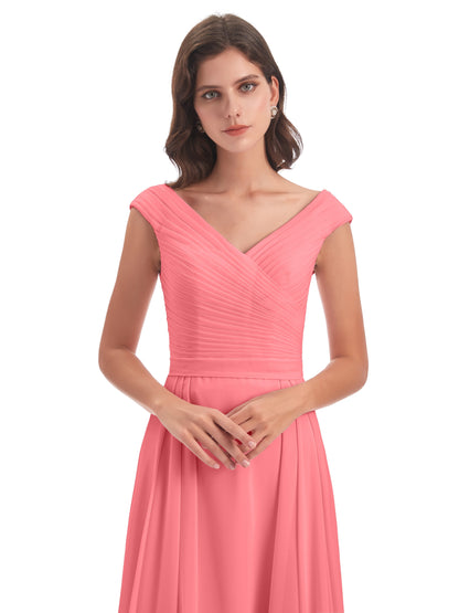 Saoirse Floor Length V-neck Chiffon Bridesmaid Dresses