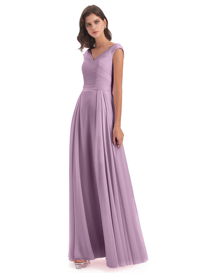 Saoirse Floor Length V-neck Chiffon Bridesmaid Dresses
