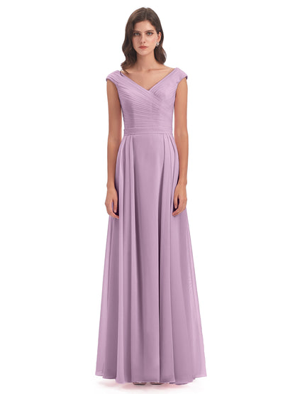 Saoirse Floor Length V-neck Chiffon Bridesmaid Dresses