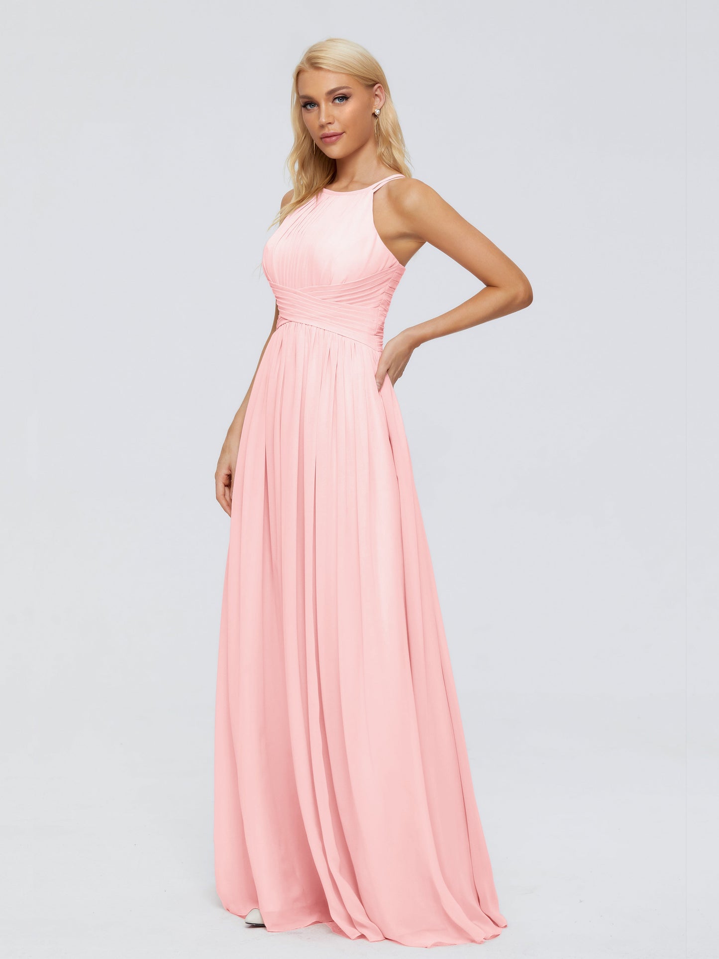 Sara Halter Ruched Long Chiffon Bridesmaid Dresses
