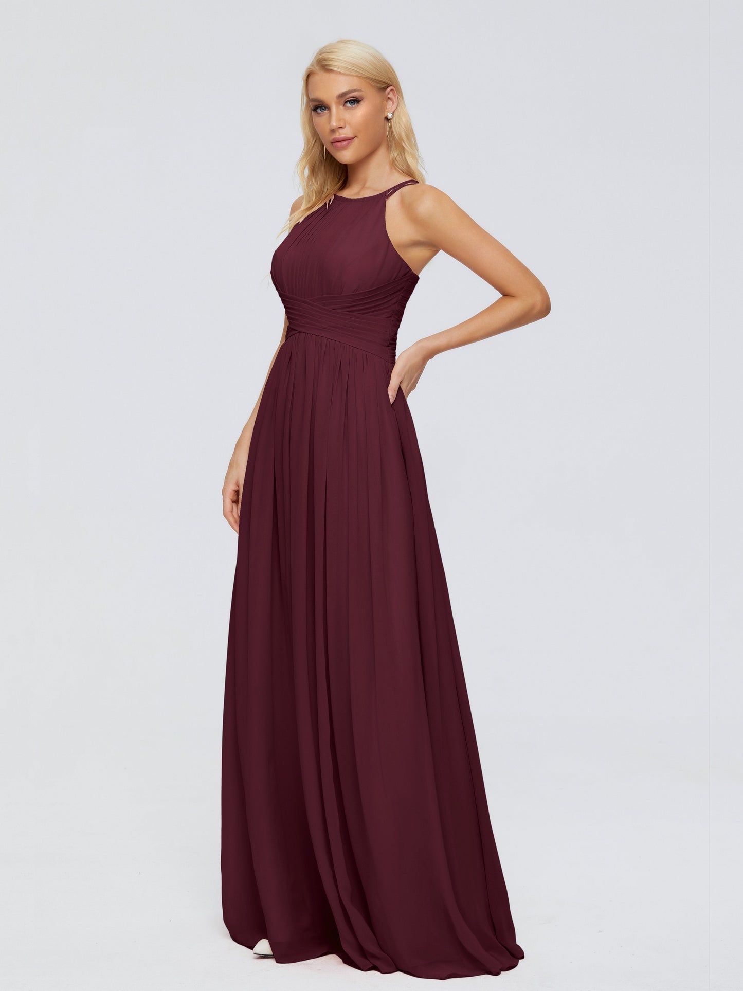 Sara Halter Ruched Long Chiffon Bridesmaid Dresses