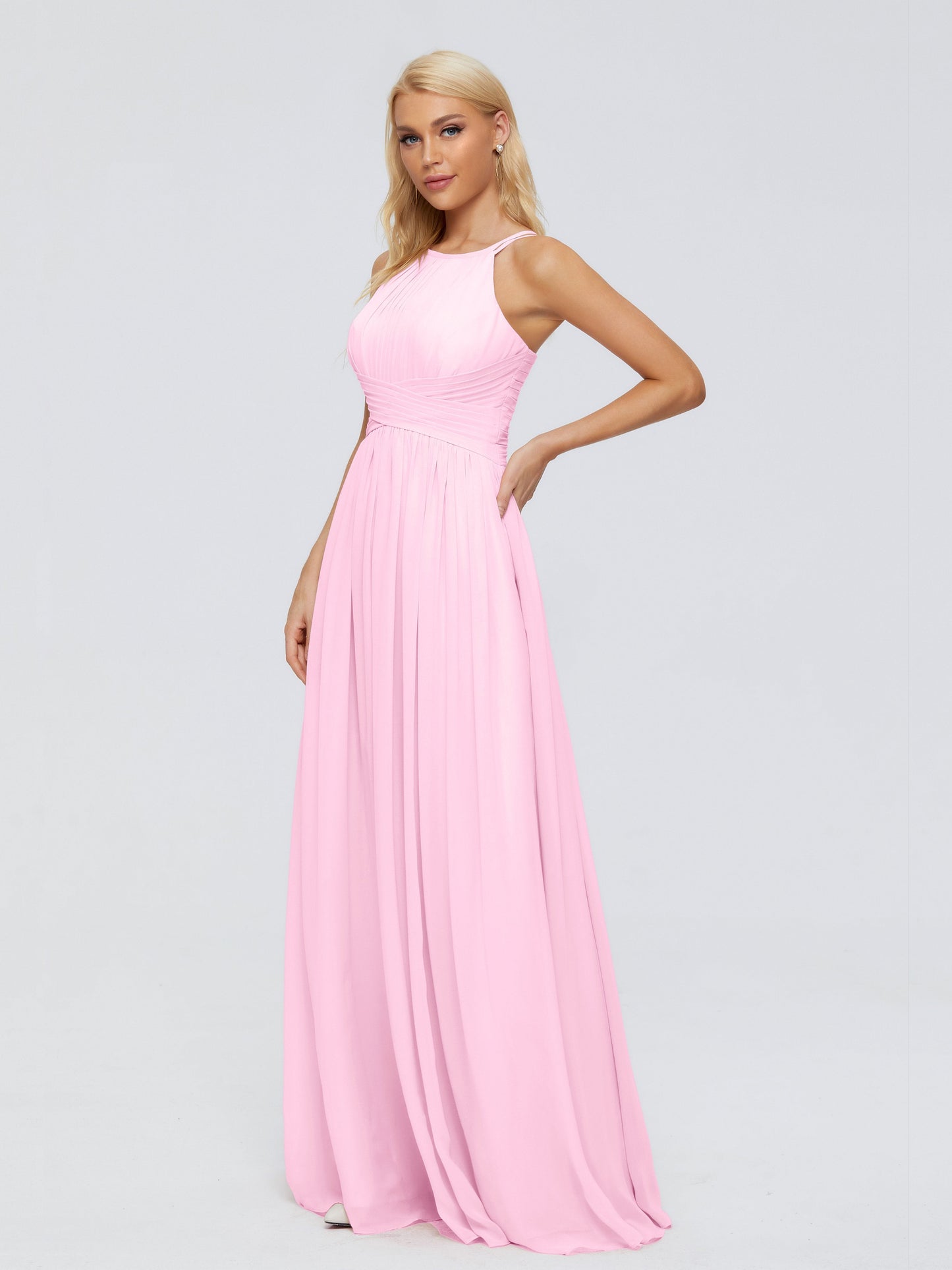 Sara Halter Ruched Long Chiffon Bridesmaid Dresses