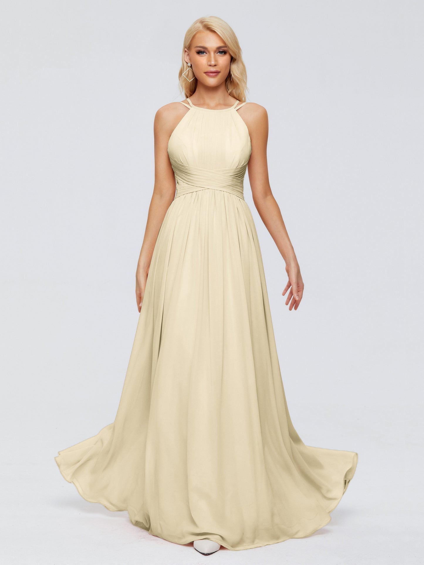 Sara Halter Ruched Long Chiffon Bridesmaid Dresses
