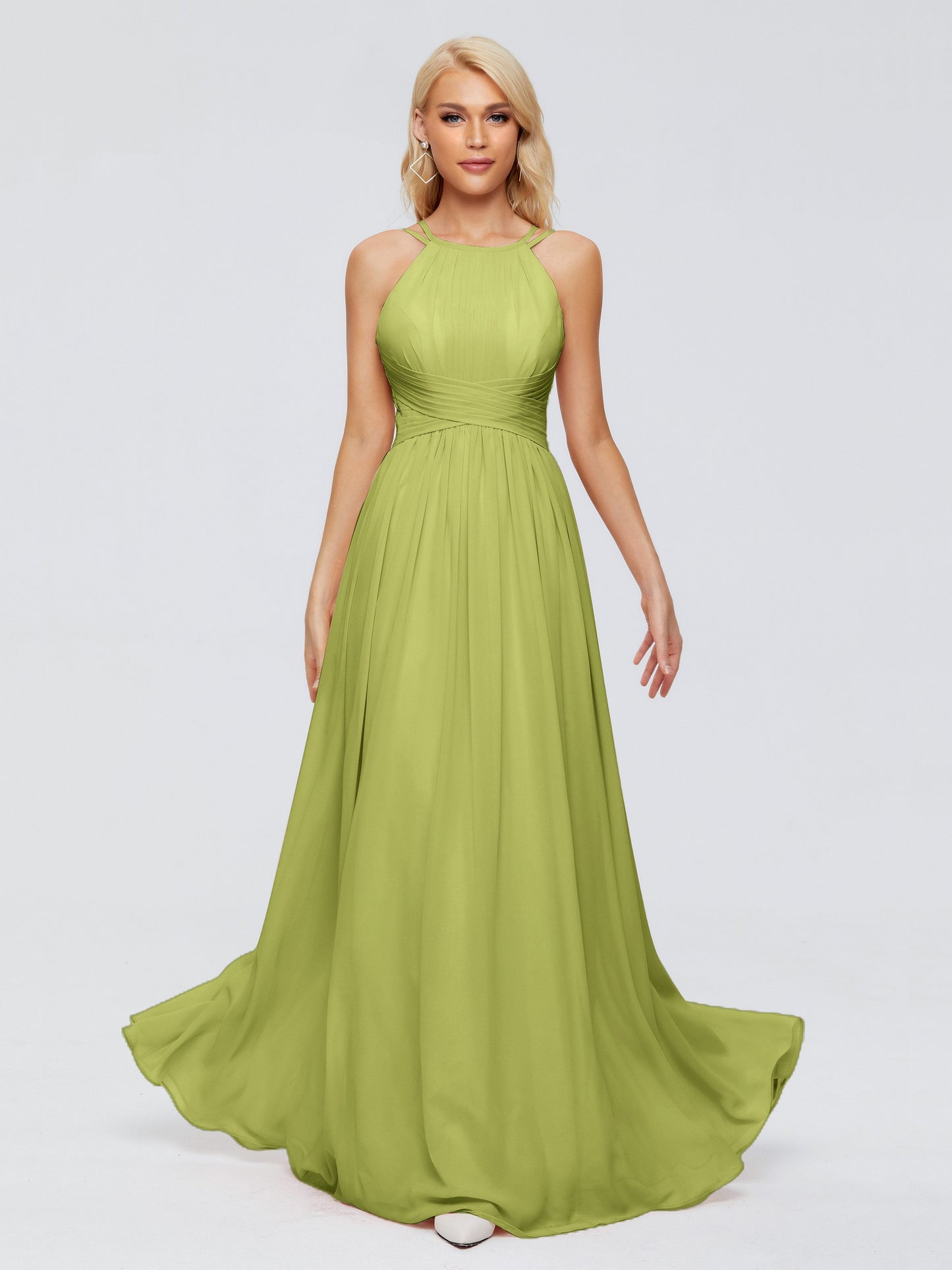 Sara Halter Ruched Long Chiffon Bridesmaid Dresses