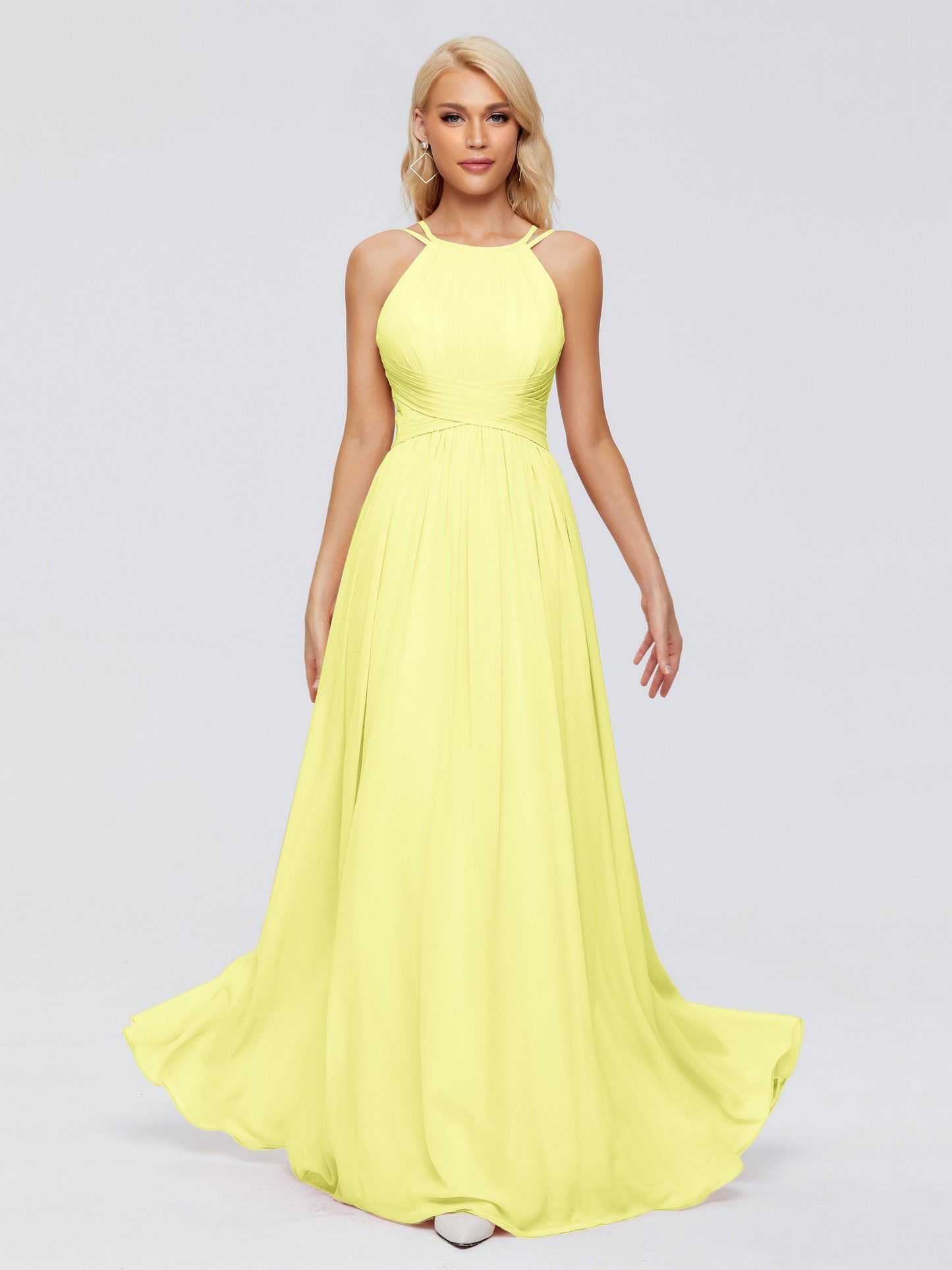Sara Halter Ruched Long Chiffon Bridesmaid Dresses