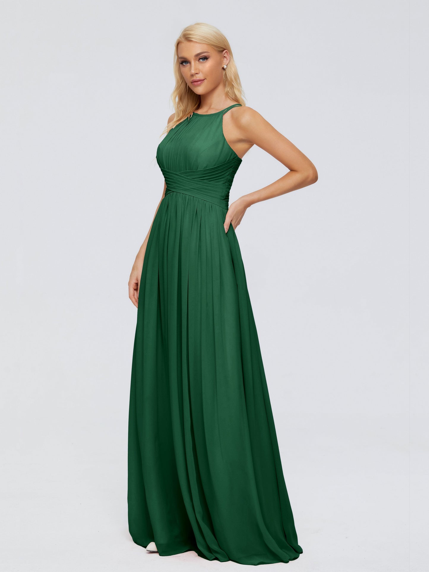Sara Halter Ruched Long Chiffon Bridesmaid Dresses