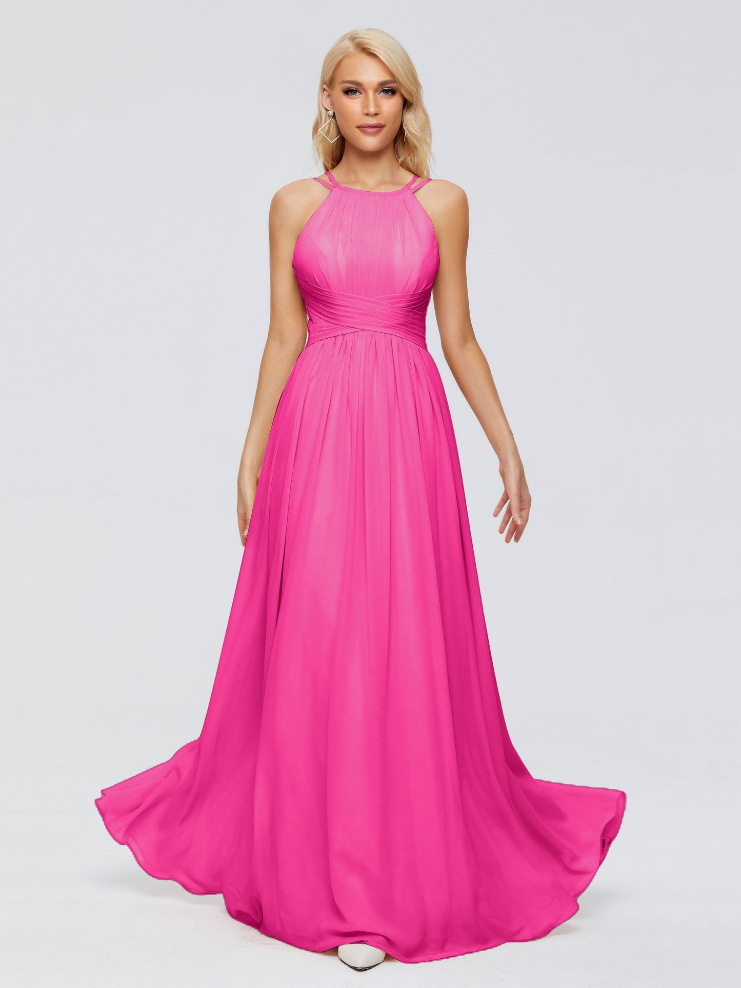 Sara Halter Ruched Long Chiffon Bridesmaid Dresses