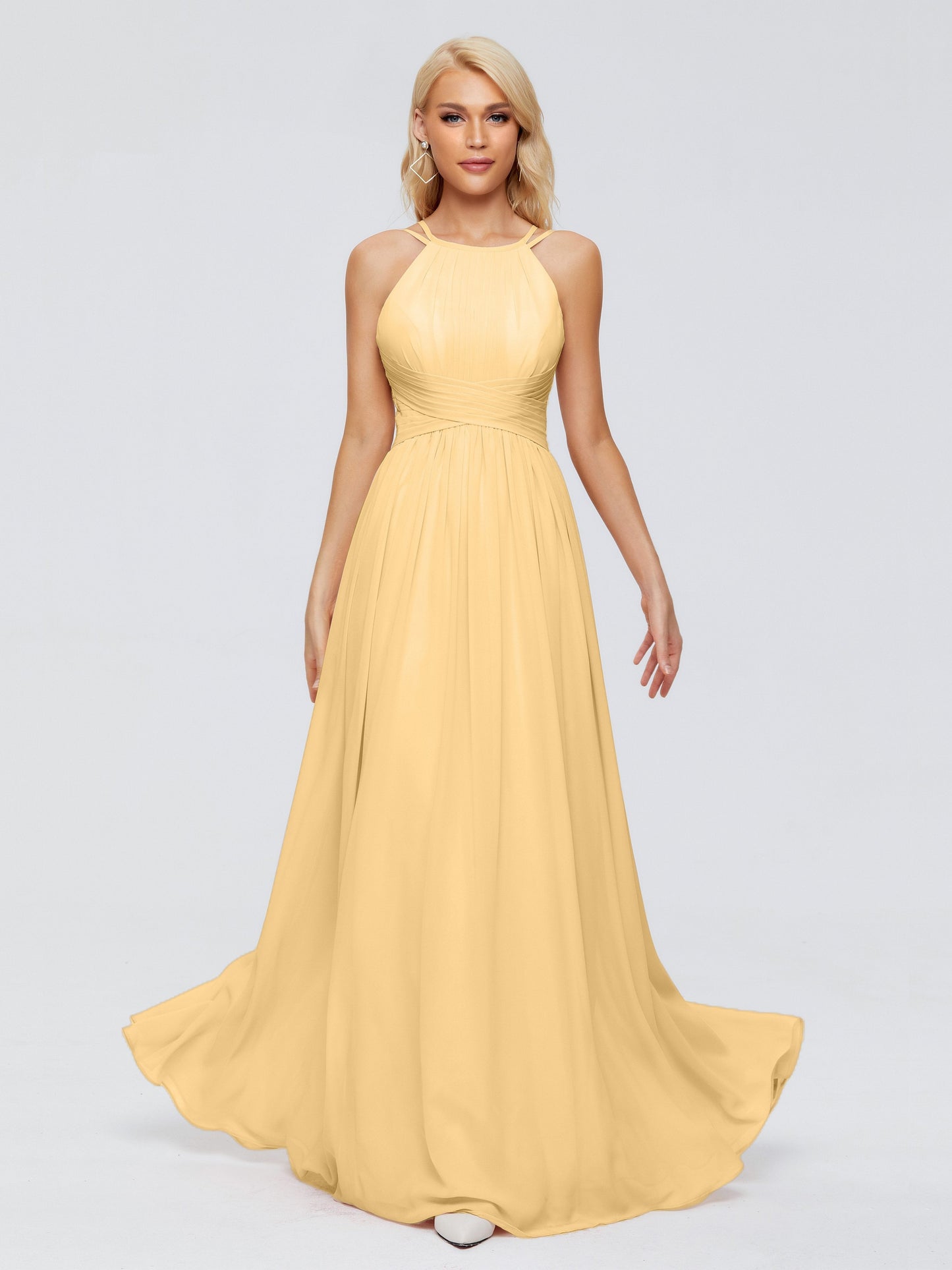 Sara Halter Ruched Long Chiffon Bridesmaid Dresses