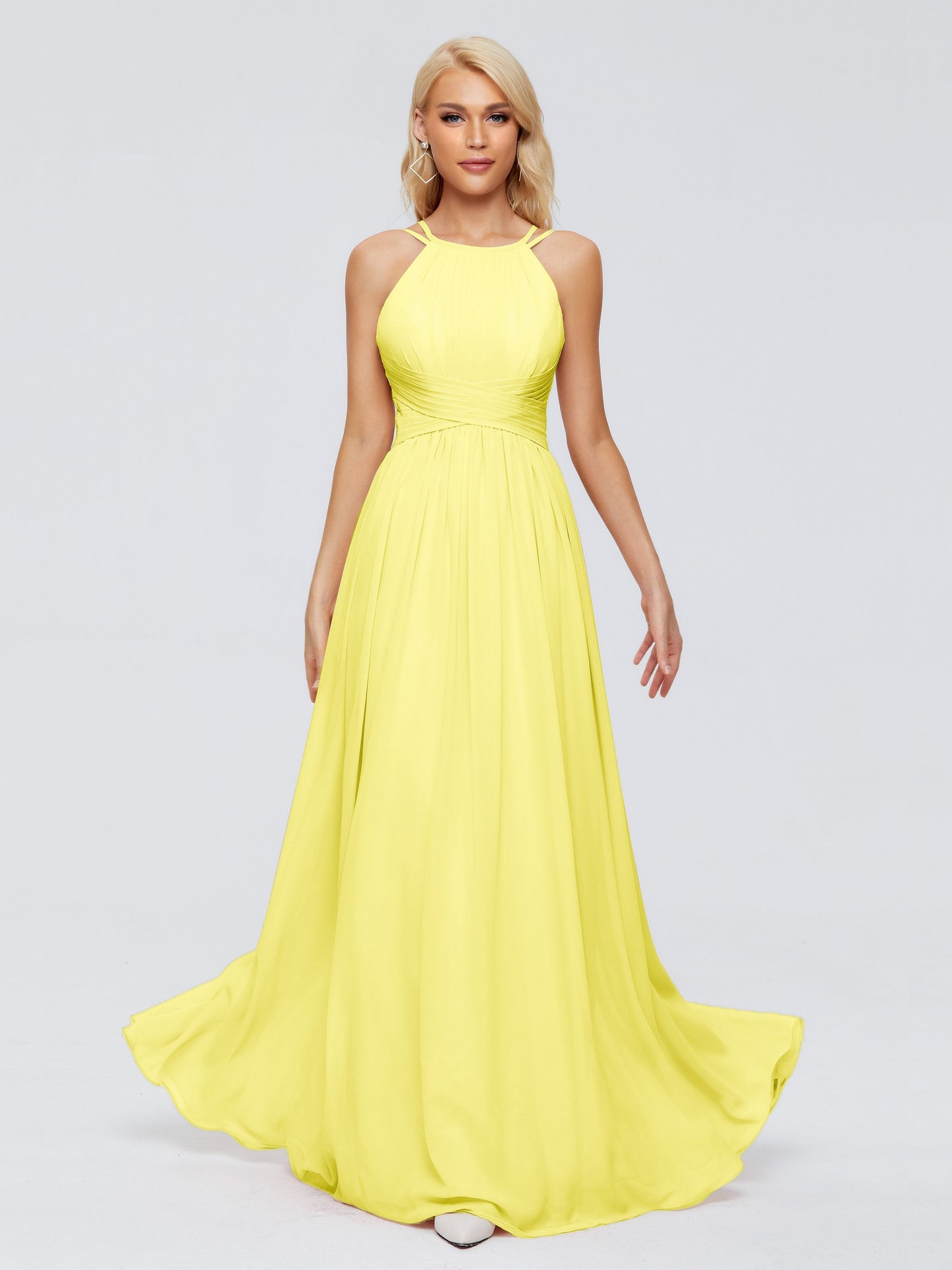 Sara Halter Ruched Long Chiffon Bridesmaid Dresses