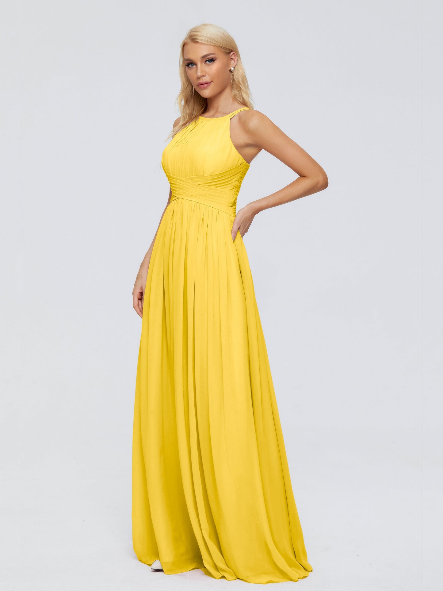 Sara Halter Ruched Long Chiffon Bridesmaid Dresses