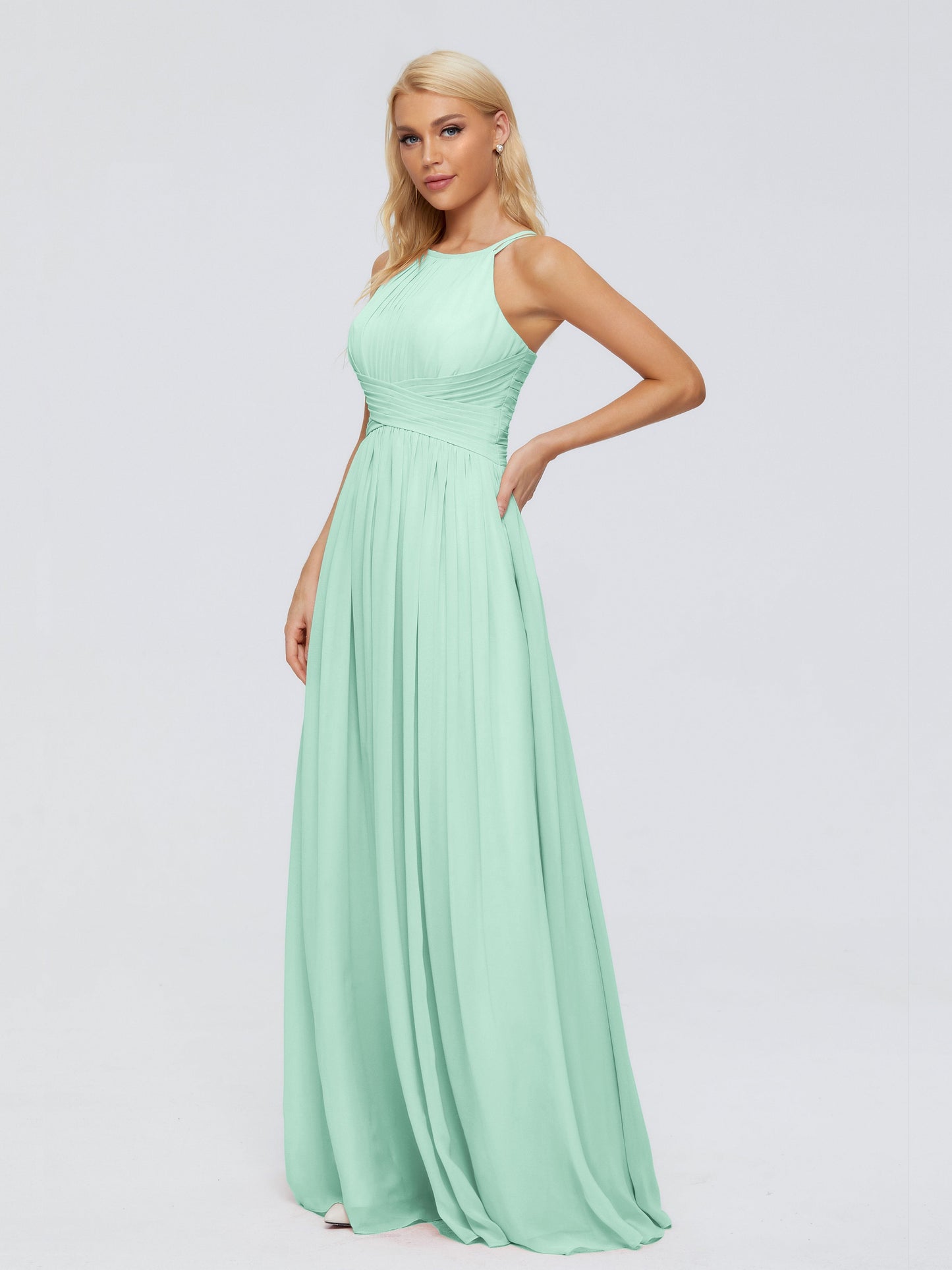 Sara Halter Ruched Long Chiffon Bridesmaid Dresses