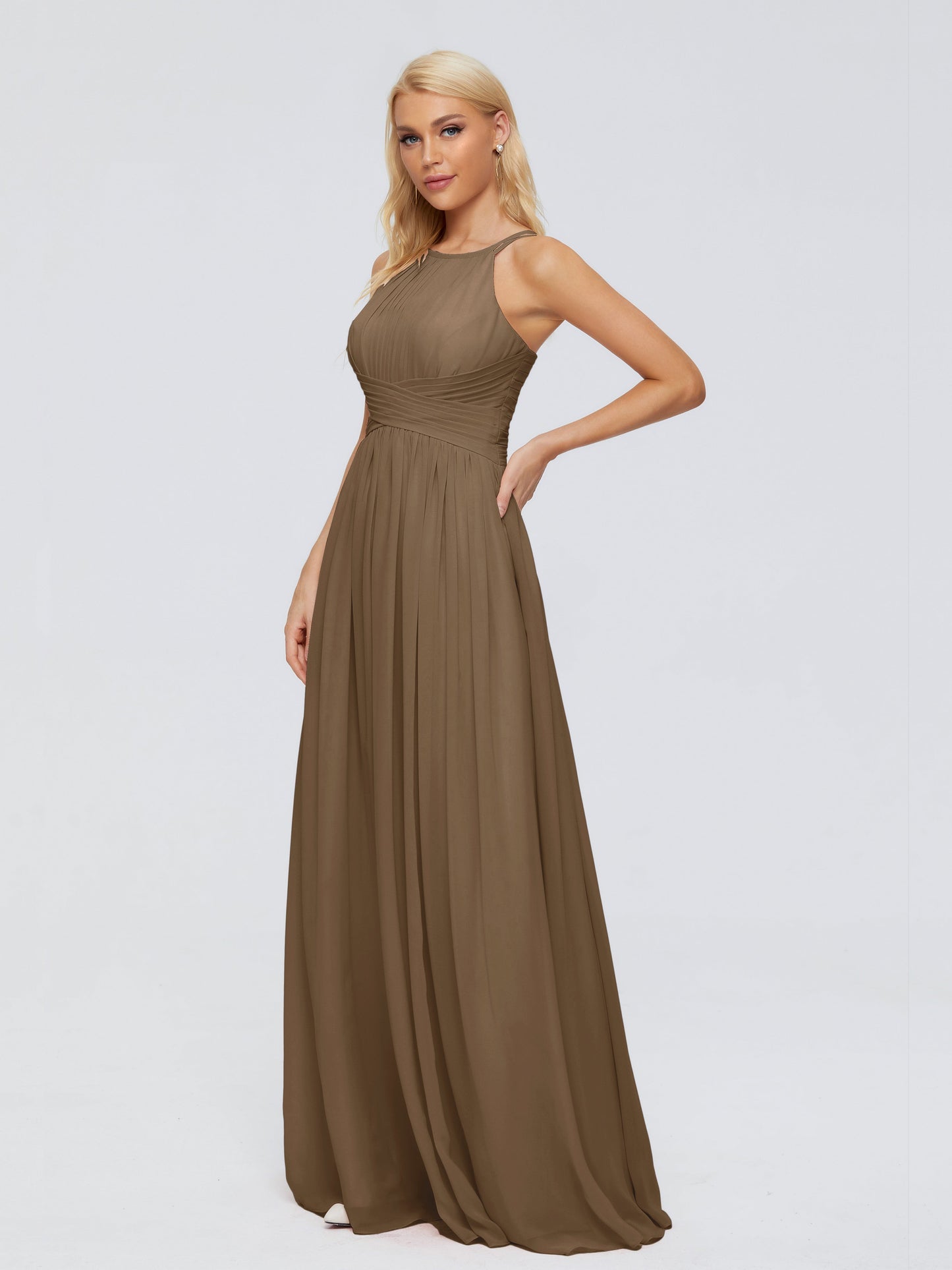 Sara Halter Ruched Long Chiffon Bridesmaid Dresses