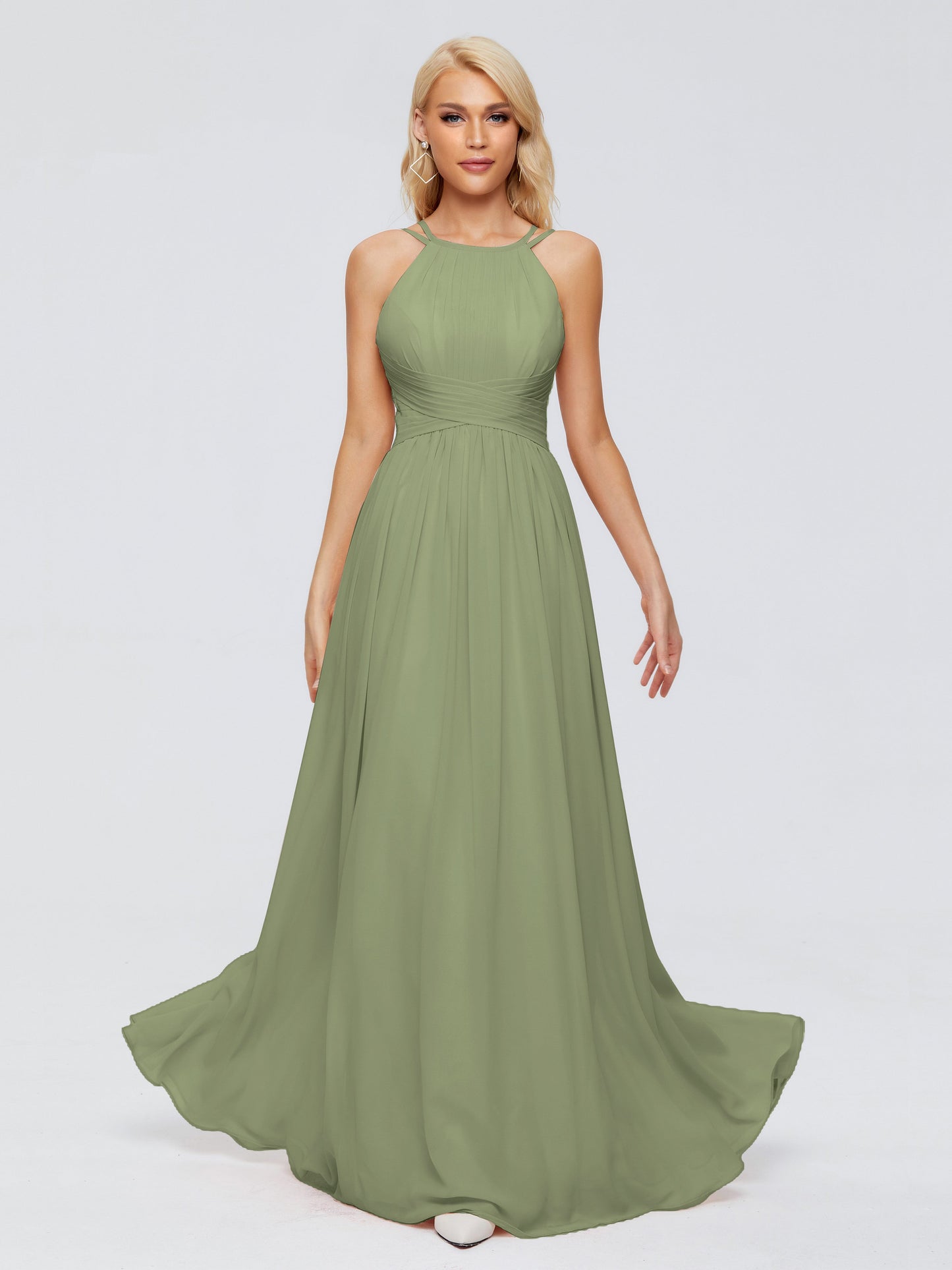 Sara Halter Ruched Long Chiffon Bridesmaid Dresses