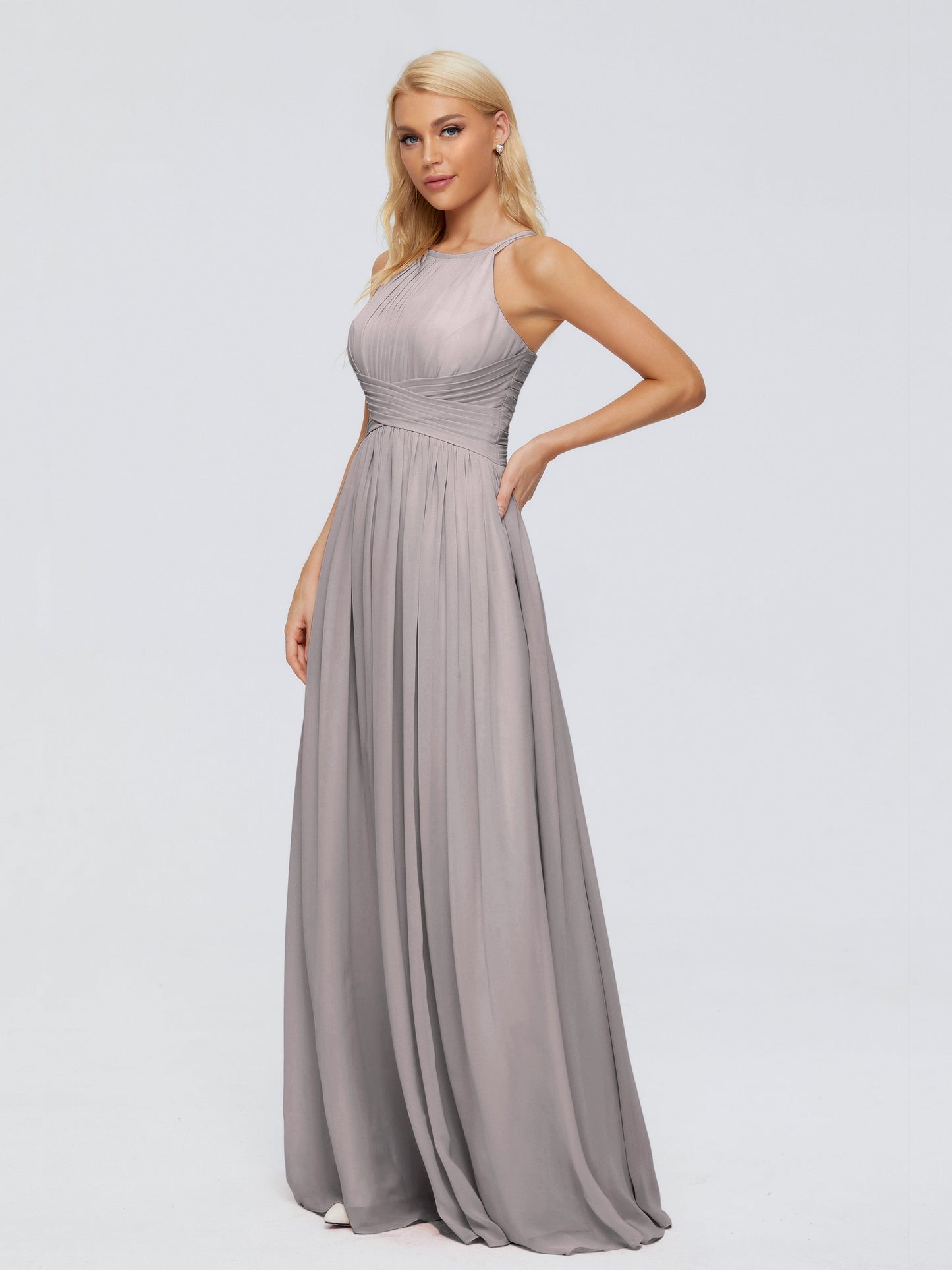 Sara Halter Ruched Long Chiffon Bridesmaid Dresses