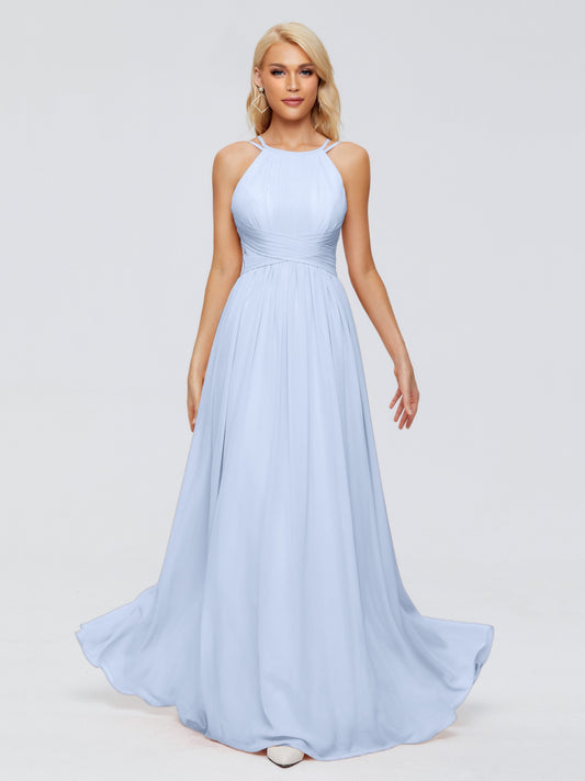 Sara Halter Ruched Long Chiffon Bridesmaid Dresses