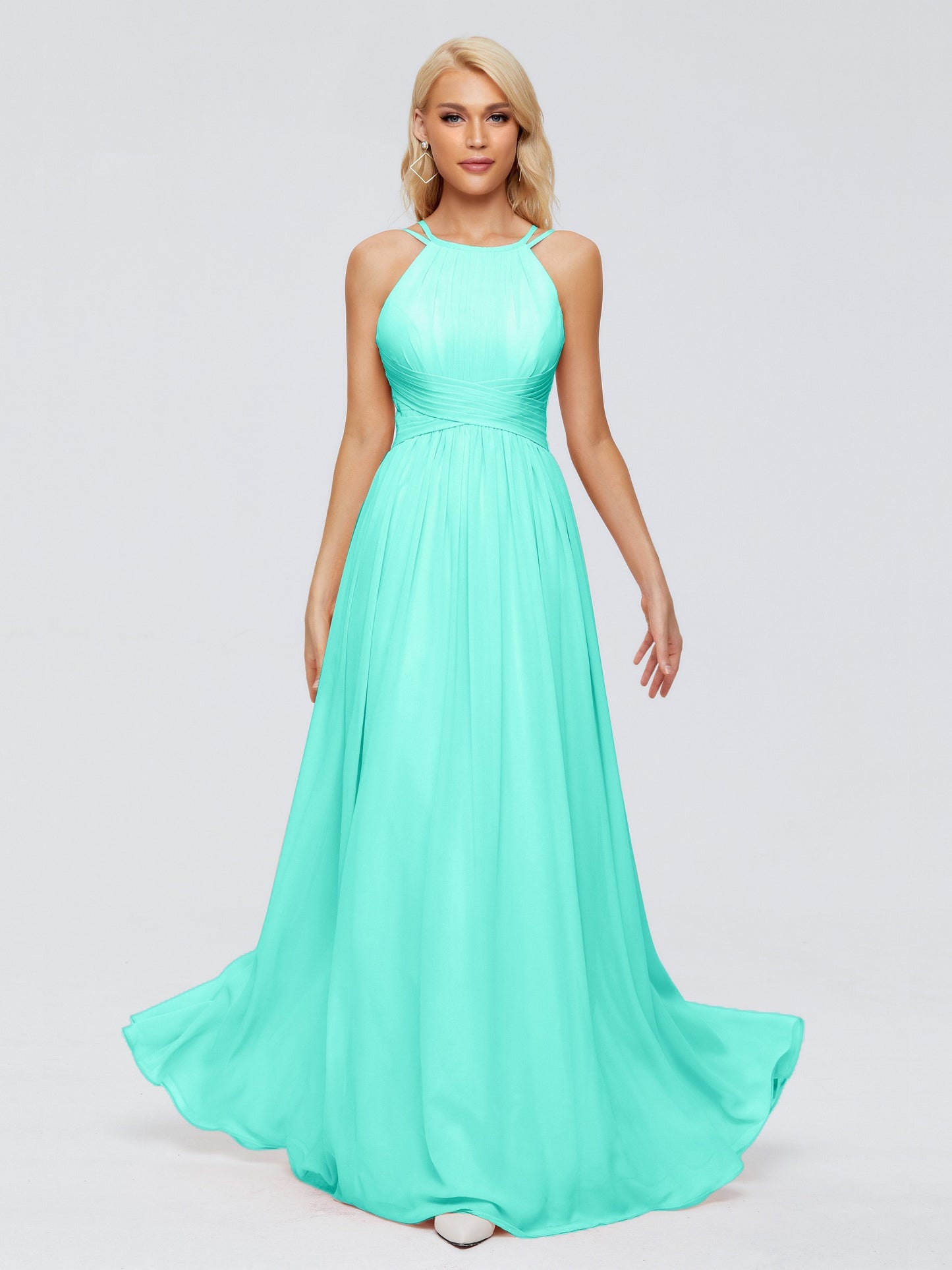 Sara Halter Ruched Long Chiffon Bridesmaid Dresses