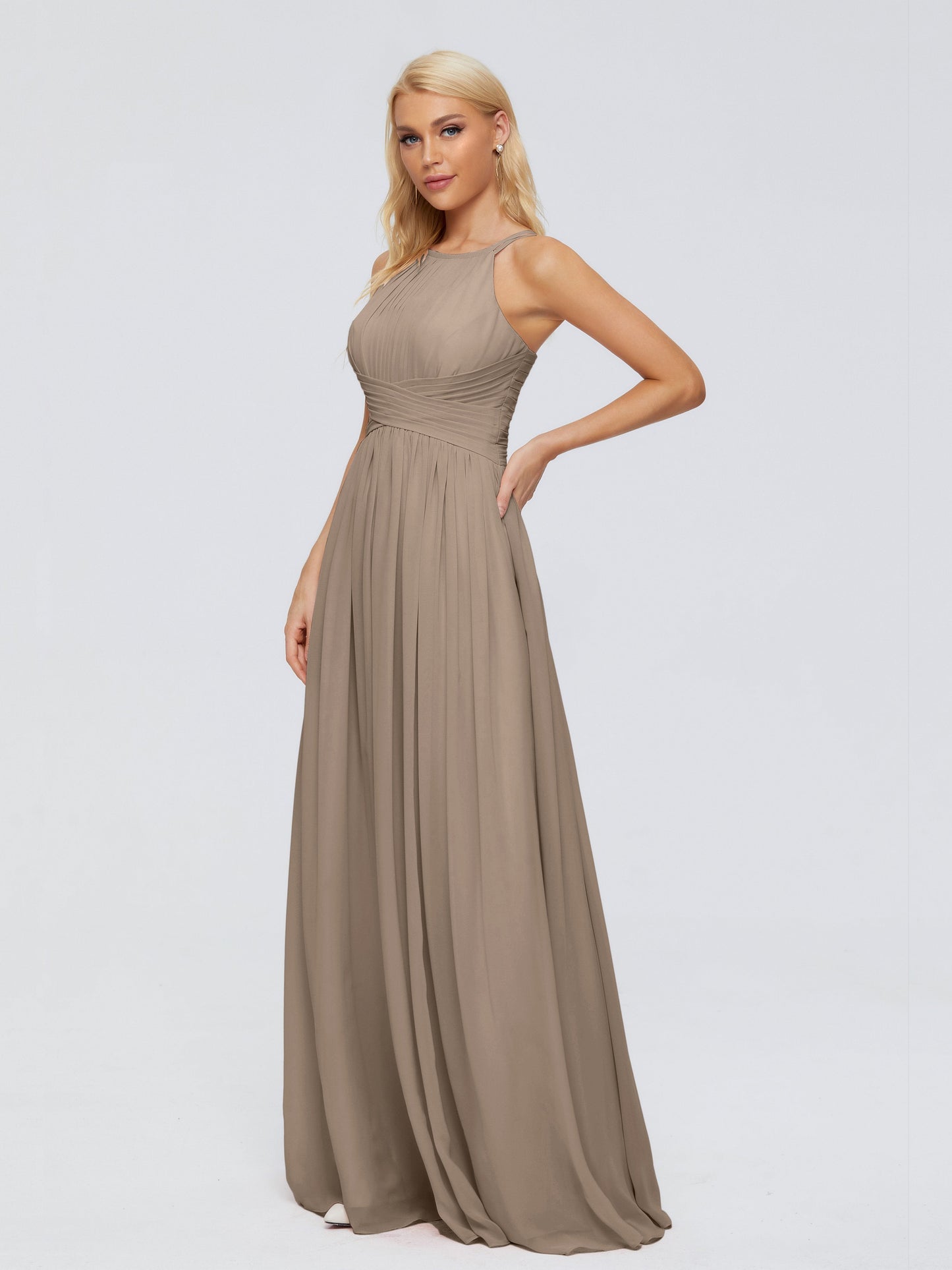 Sara Halter Ruched Long Chiffon Bridesmaid Dresses
