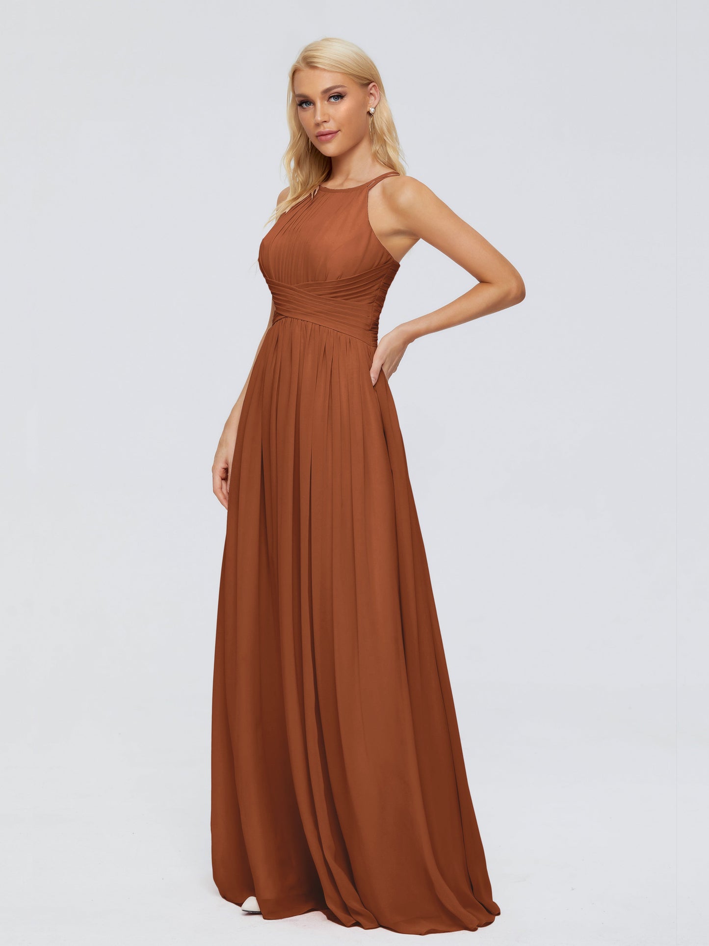 Sara Halter Ruched Long Chiffon Bridesmaid Dresses
