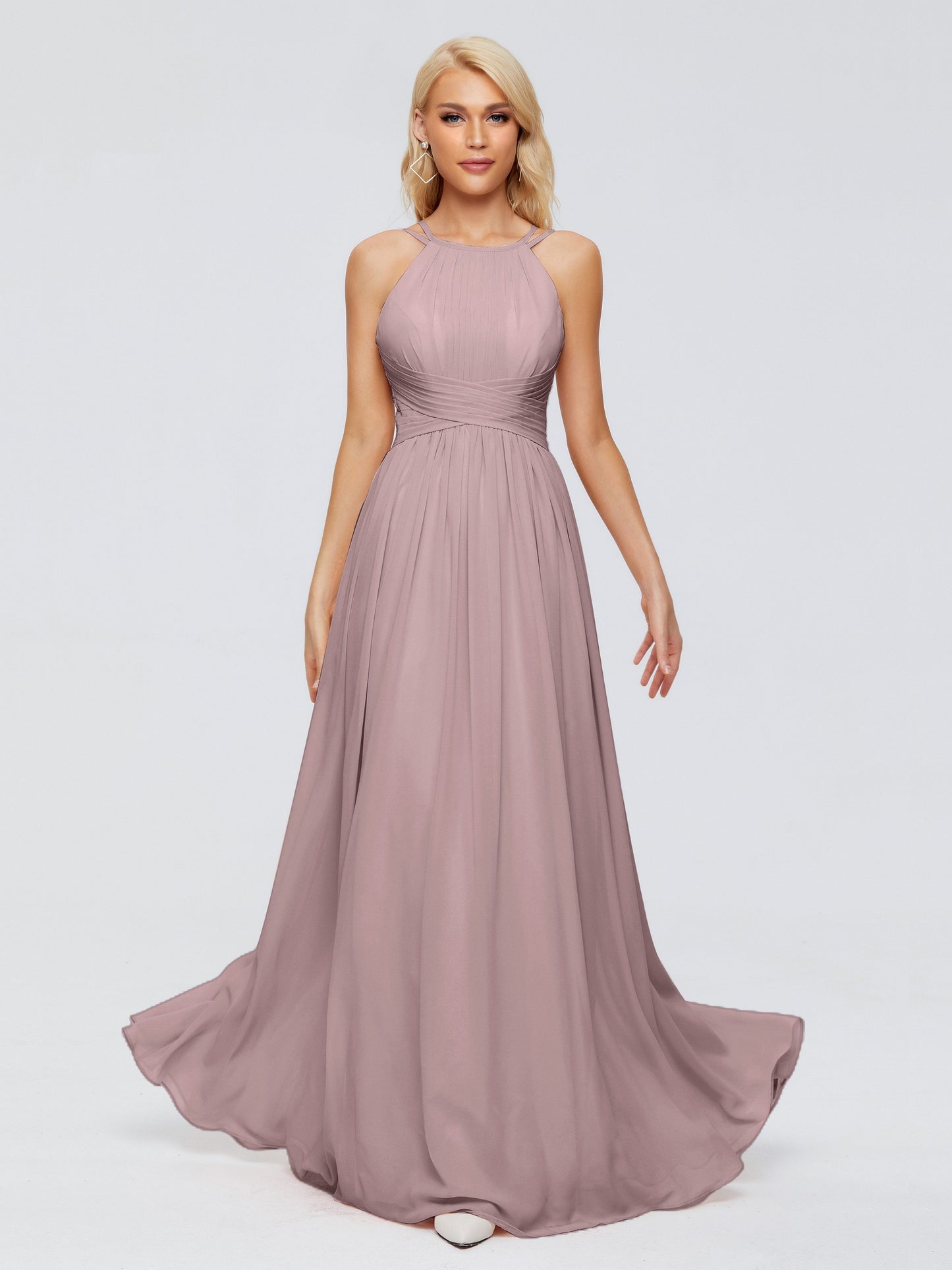 Sara Halter Ruched Long Chiffon Bridesmaid Dresses
