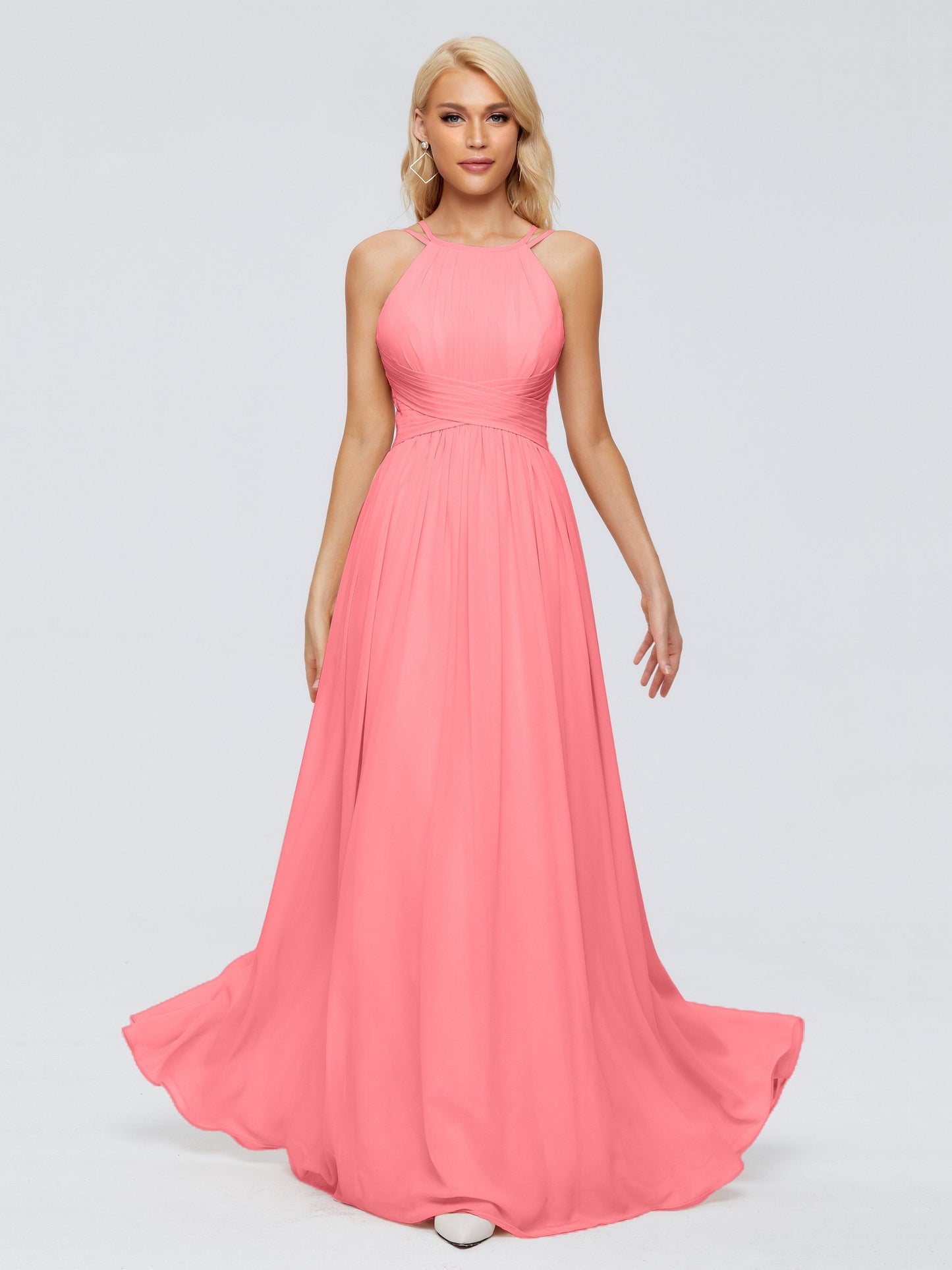 Sara Halter Ruched Long Chiffon Bridesmaid Dresses