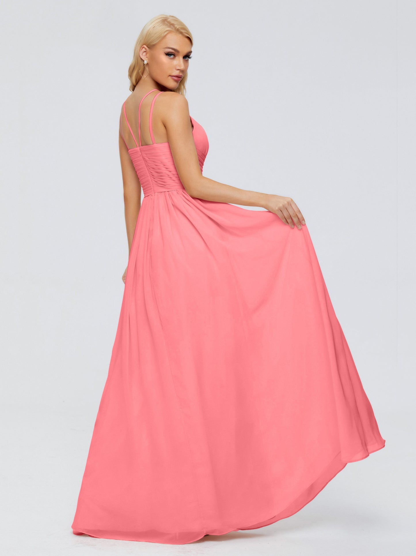 Sara Halter Ruched Long Chiffon Bridesmaid Dresses