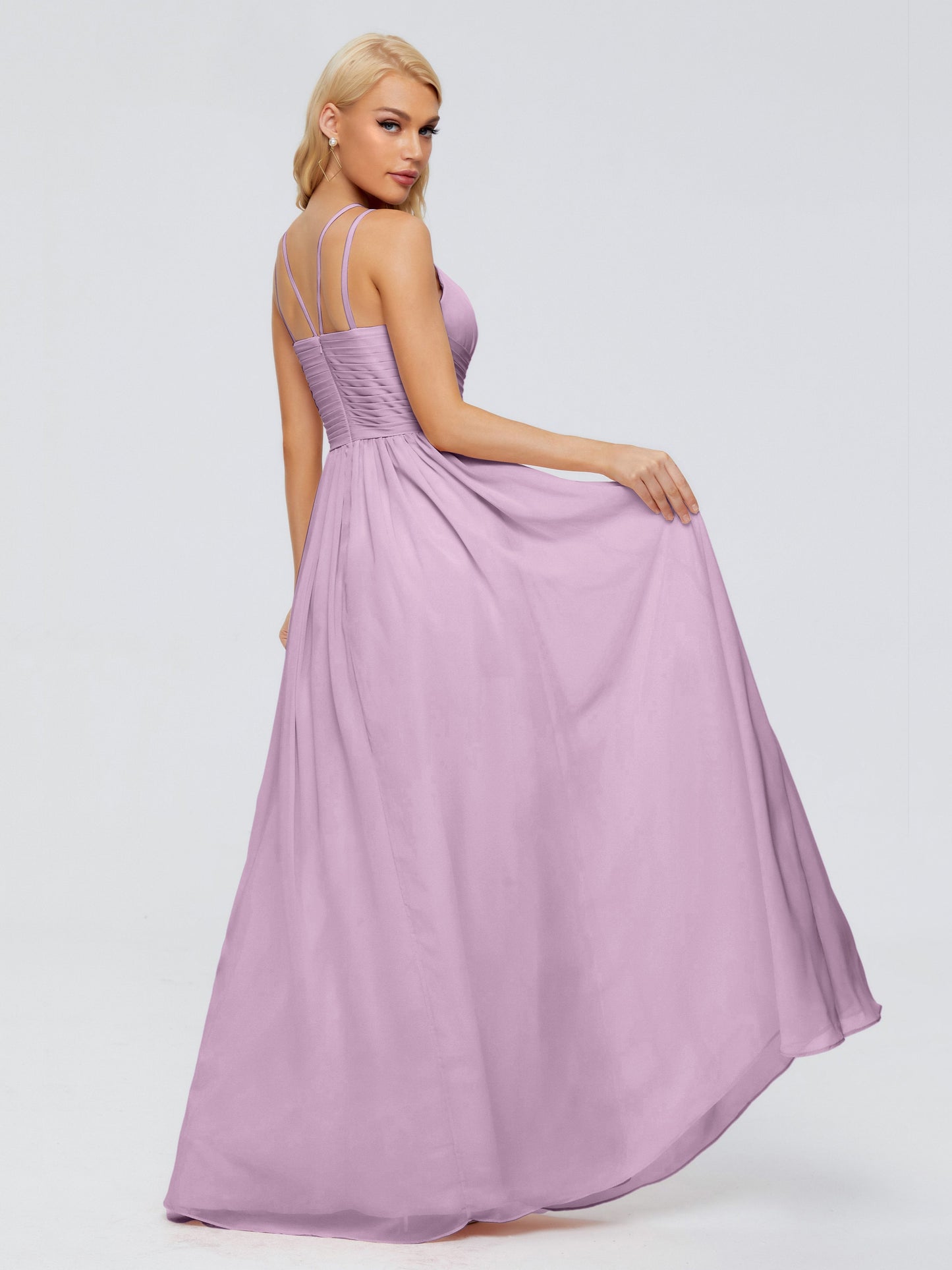 Sara Halter Ruched Long Chiffon Bridesmaid Dresses