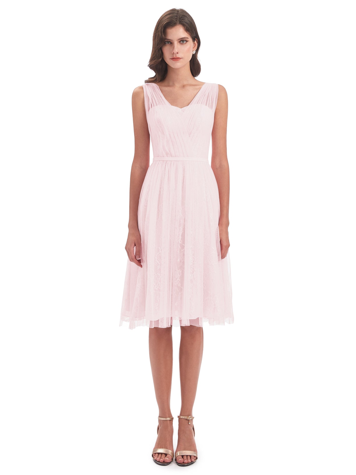 Savannah Knee Length V-neck Straps Tulle Bridesmaid Dresses