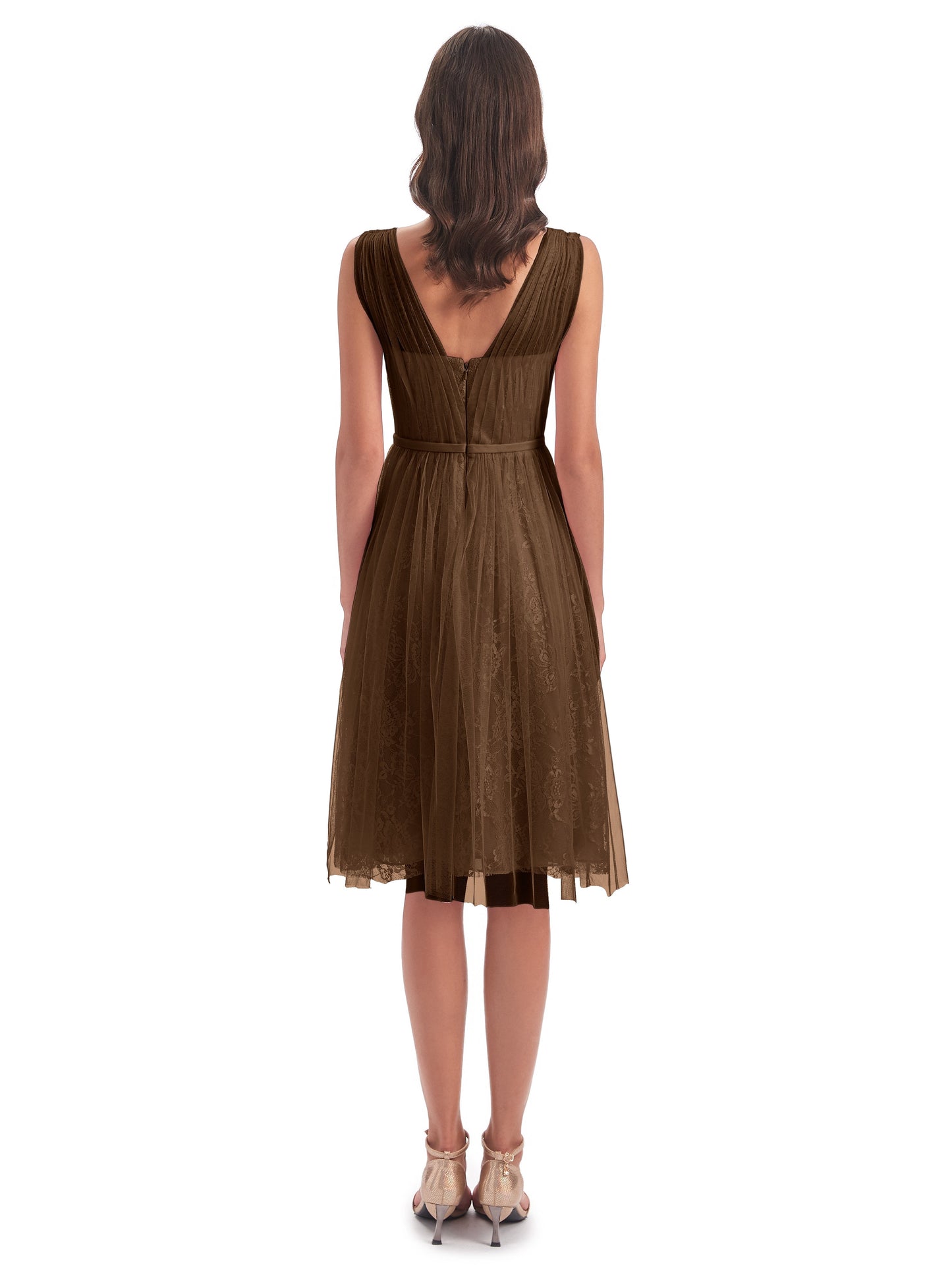 Savannah Knee Length V-neck Straps Tulle Bridesmaid Dresses