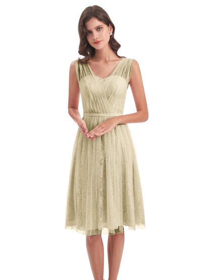 Savannah Knee Length V-neck Straps Tulle Bridesmaid Dresses