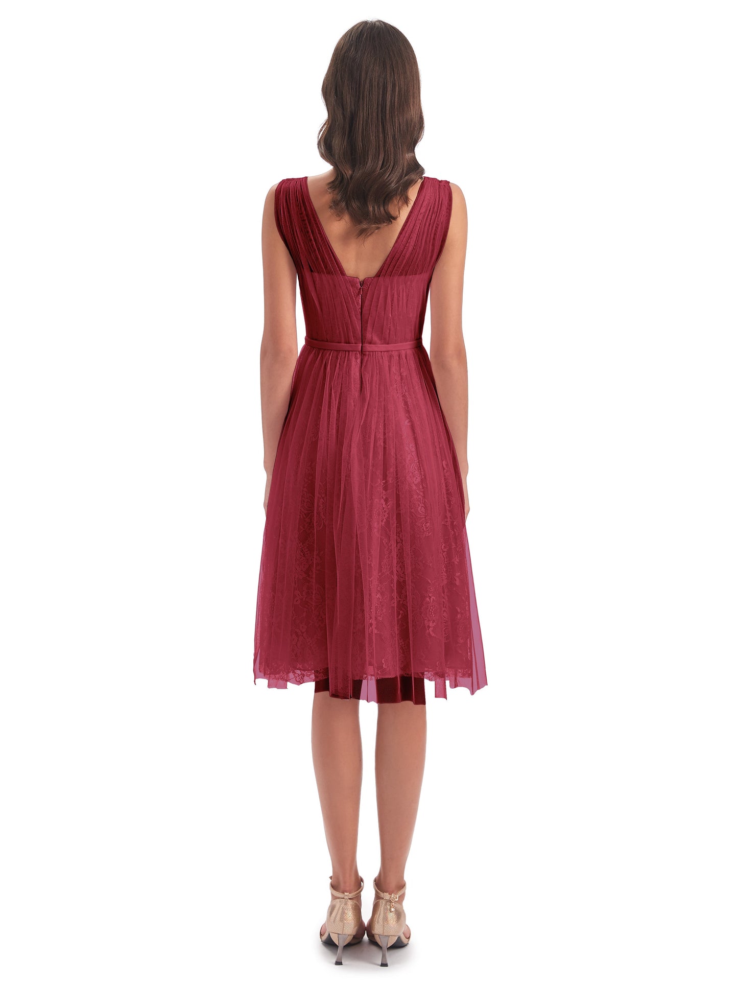 Savannah Knee Length V-neck Straps Tulle Bridesmaid Dresses