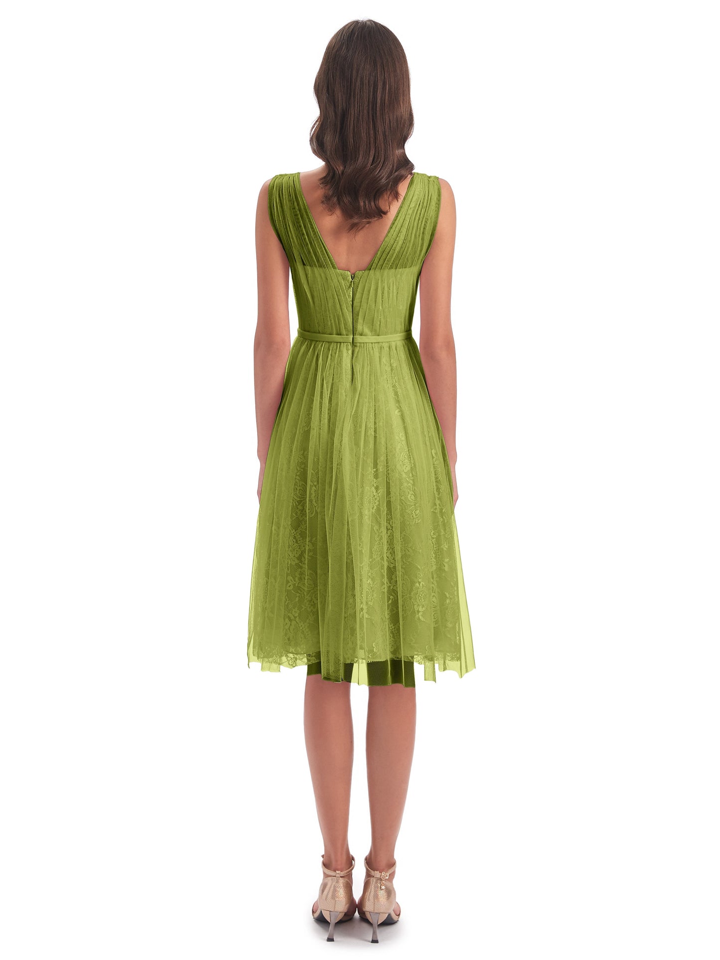 Savannah Knee Length V-neck Straps Tulle Bridesmaid Dresses