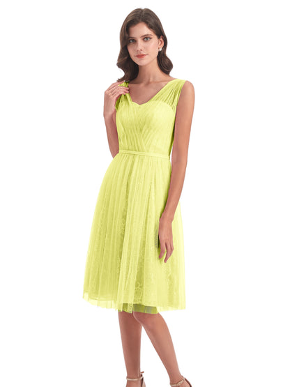 Savannah Knee Length V-neck Straps Tulle Bridesmaid Dresses