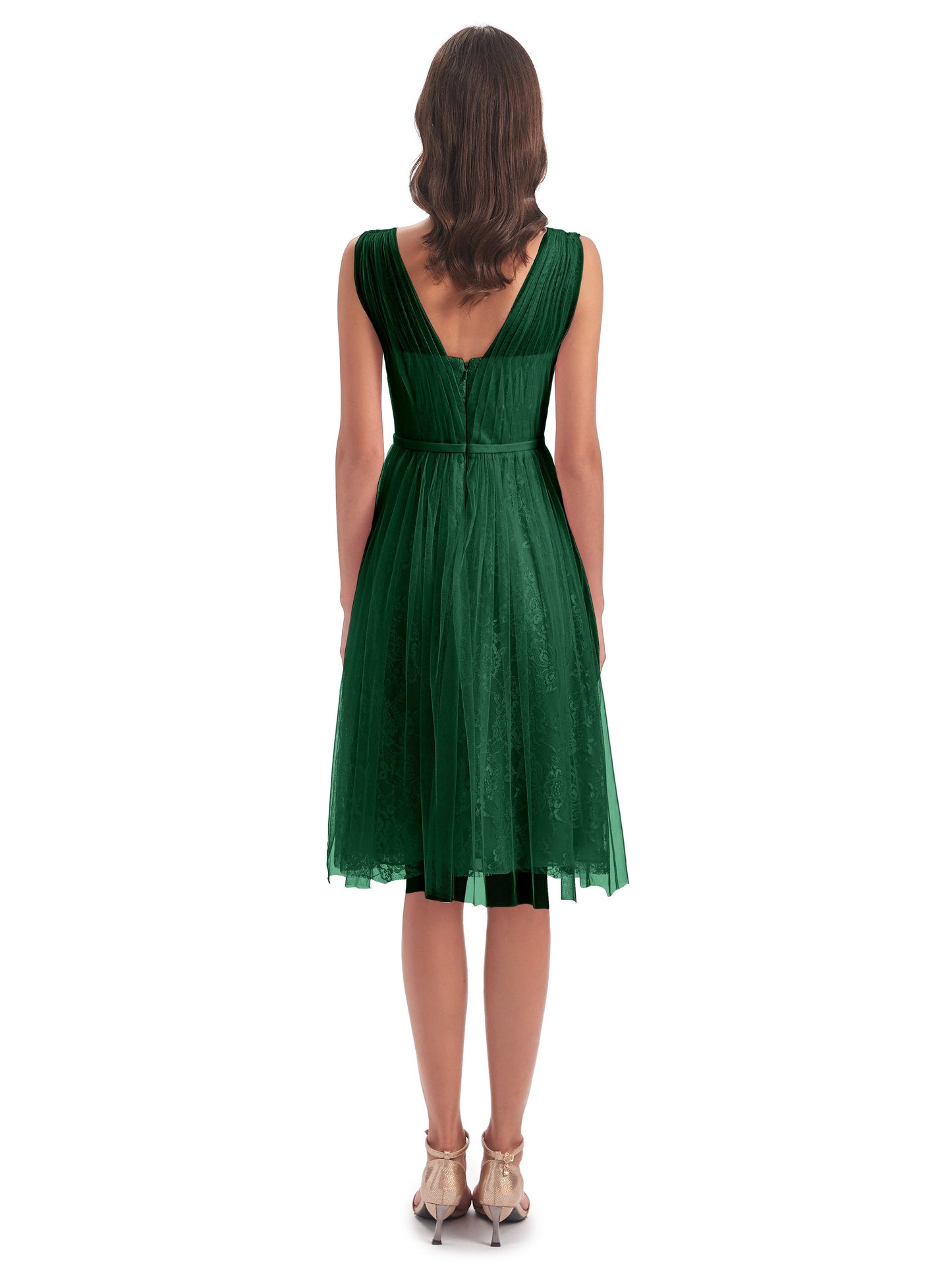 Savannah Knee Length V-neck Straps Tulle Bridesmaid Dresses