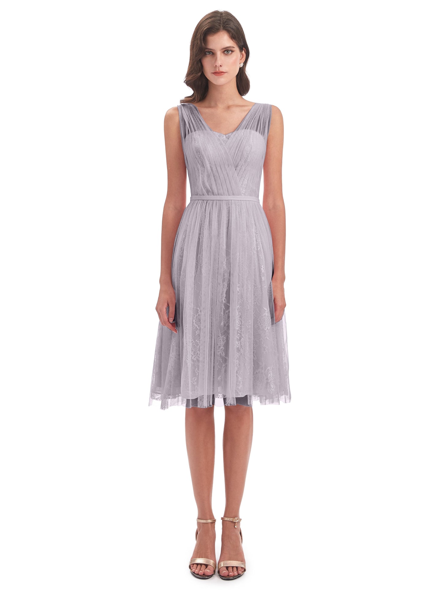 Savannah Knee Length V-neck Straps Tulle Bridesmaid Dresses