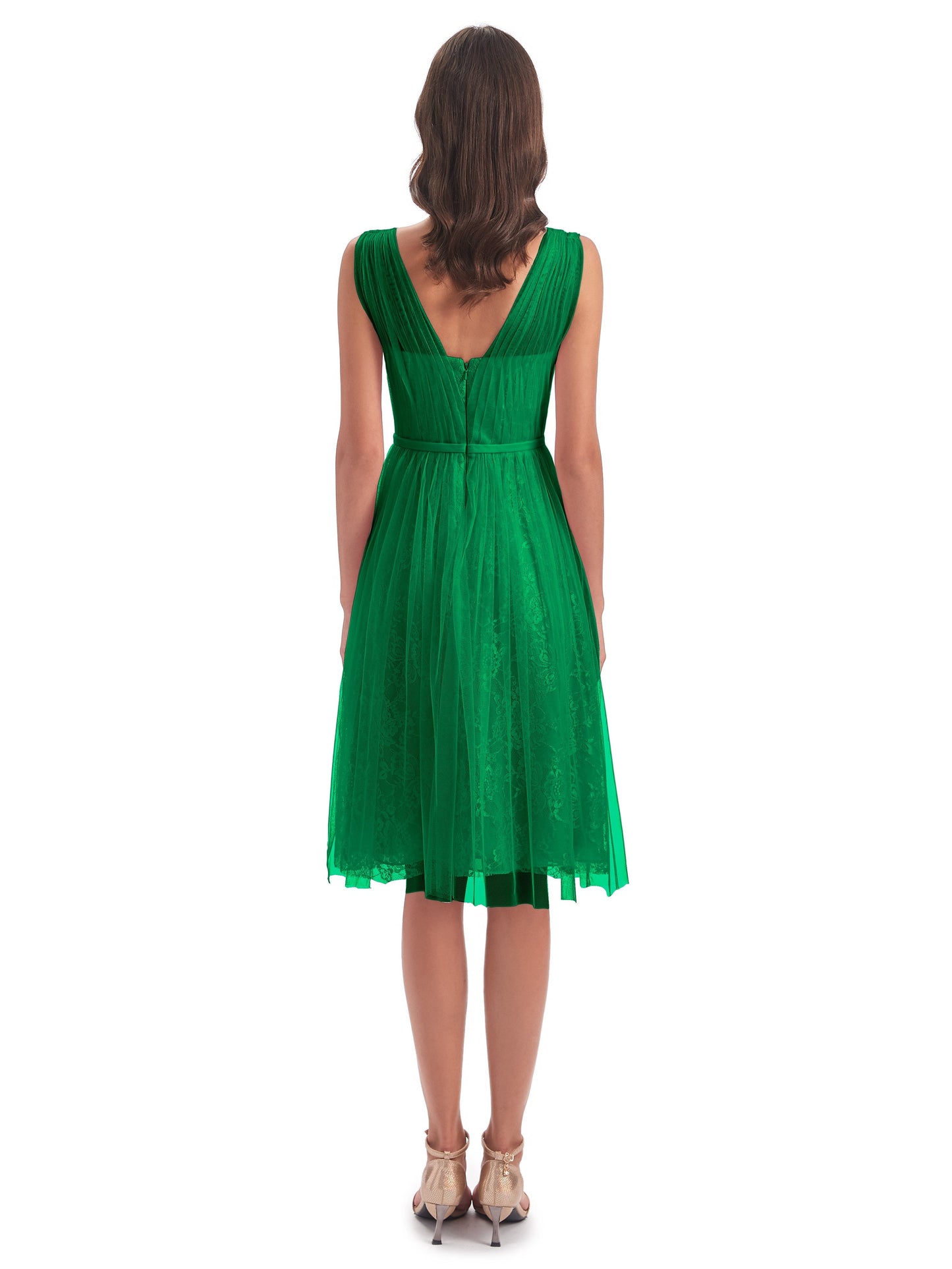 Savannah Knee Length V-neck Straps Tulle Bridesmaid Dresses