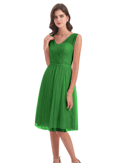Savannah Knee Length V-neck Straps Tulle Bridesmaid Dresses