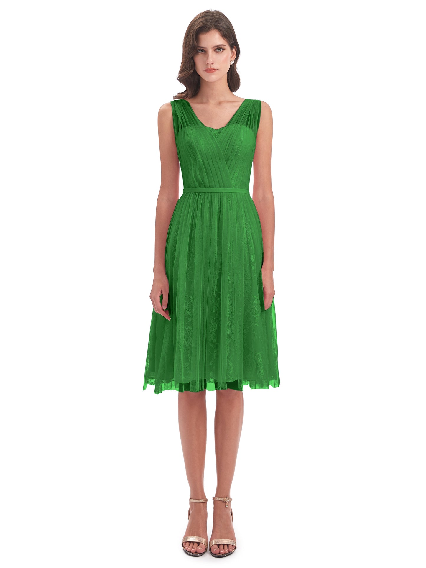 Savannah Knee Length V-neck Straps Tulle Bridesmaid Dresses