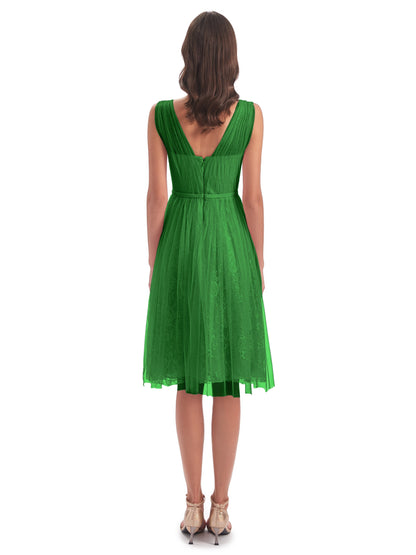 Savannah Knee Length V-neck Straps Tulle Bridesmaid Dresses