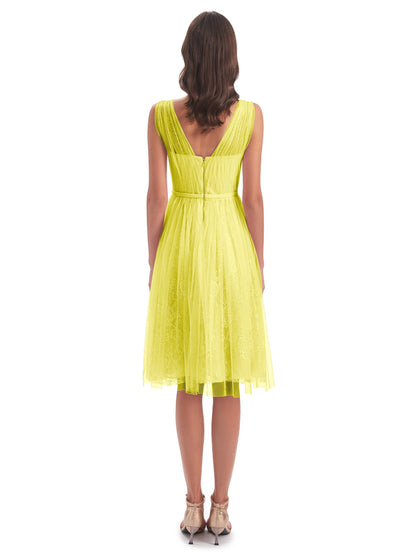 Savannah Knee Length V-neck Straps Tulle Bridesmaid Dresses