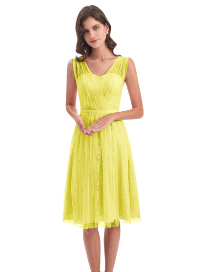 Savannah Knee Length V-neck Straps Tulle Bridesmaid Dresses