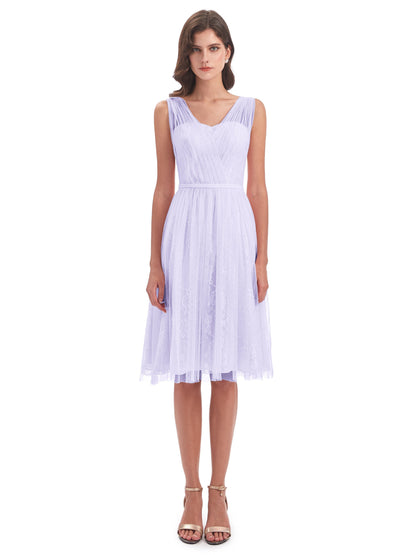 Savannah Knee Length V-neck Straps Tulle Bridesmaid Dresses
