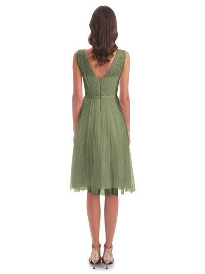 Savannah Knee Length V-neck Straps Tulle Bridesmaid Dresses