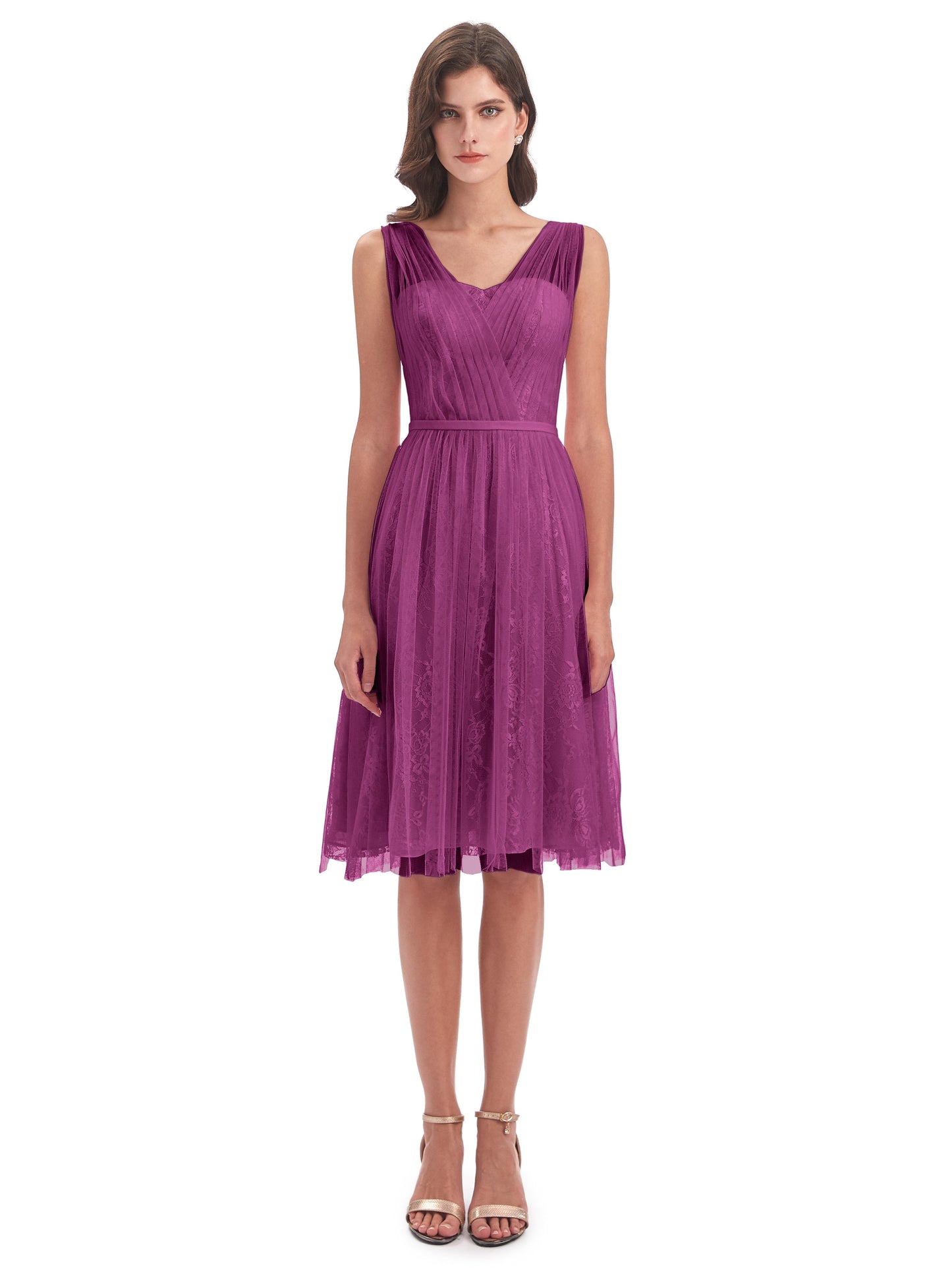 Savannah Knee Length V-neck Straps Tulle Bridesmaid Dresses