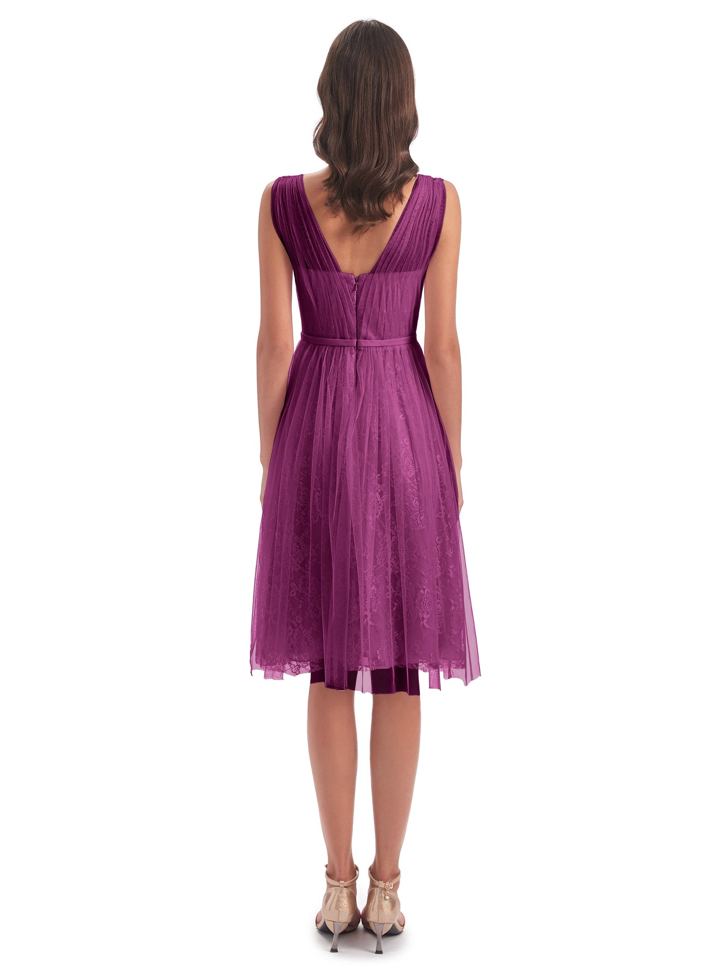 Savannah Knee Length V-neck Straps Tulle Bridesmaid Dresses